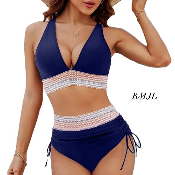 BMJL Blue High Waisted Bikini Swimsuits Two Piece Bathing Suits 2024 NWT Size M - Picture 1 of 11